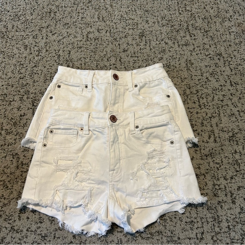 BUNDLE American Eagle Super Stretch X White Ripped Jean Shorts Size 00